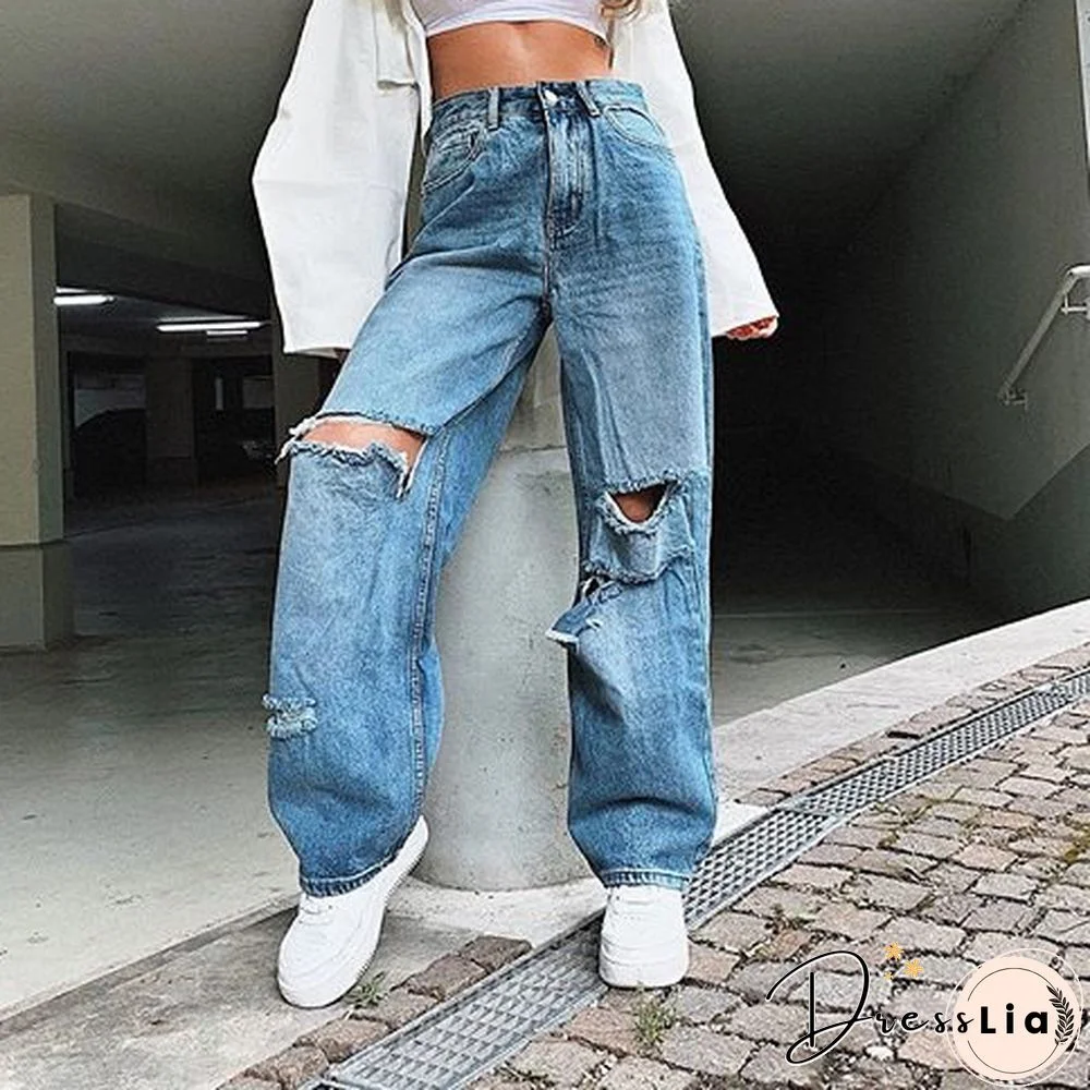 Womens Baggy Ripped Jeans Wq48