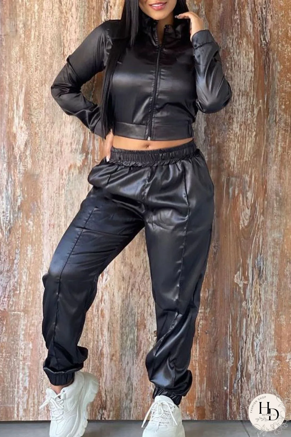 Tangerine Red Casual Sportswear Solid Patchwork Zipper Zipper Collar Long Sleeve Two Pieces