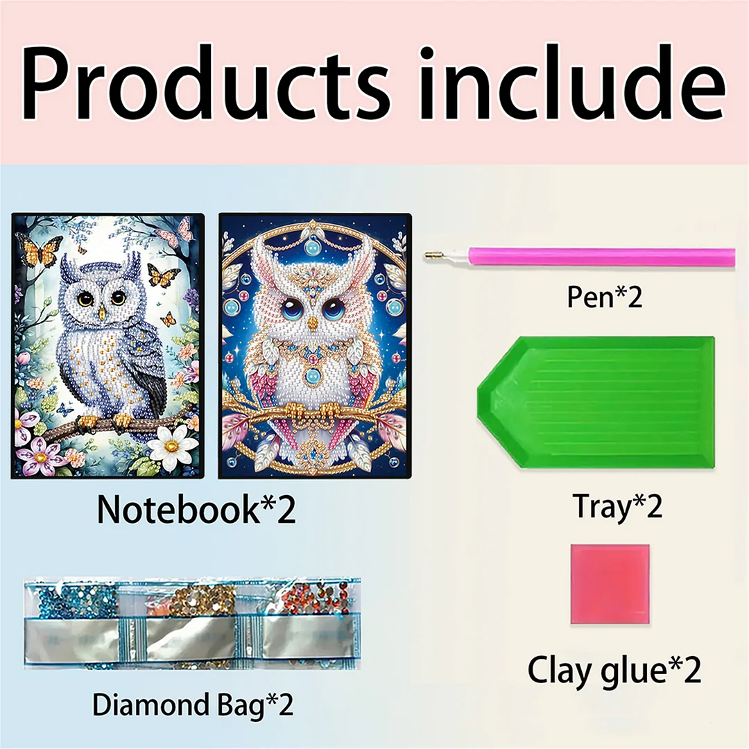 2pcs Owl Partial DIY 50 Pages A5 Diamond Painting Notebook for Study Drawing