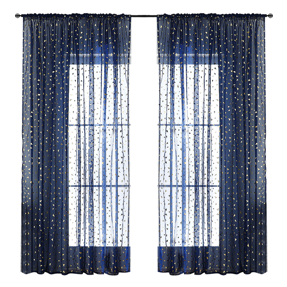 

Navy Blue Window Tulle Screening Triangle Pattern Voile Curtains (1x2.5m, 501 Original
