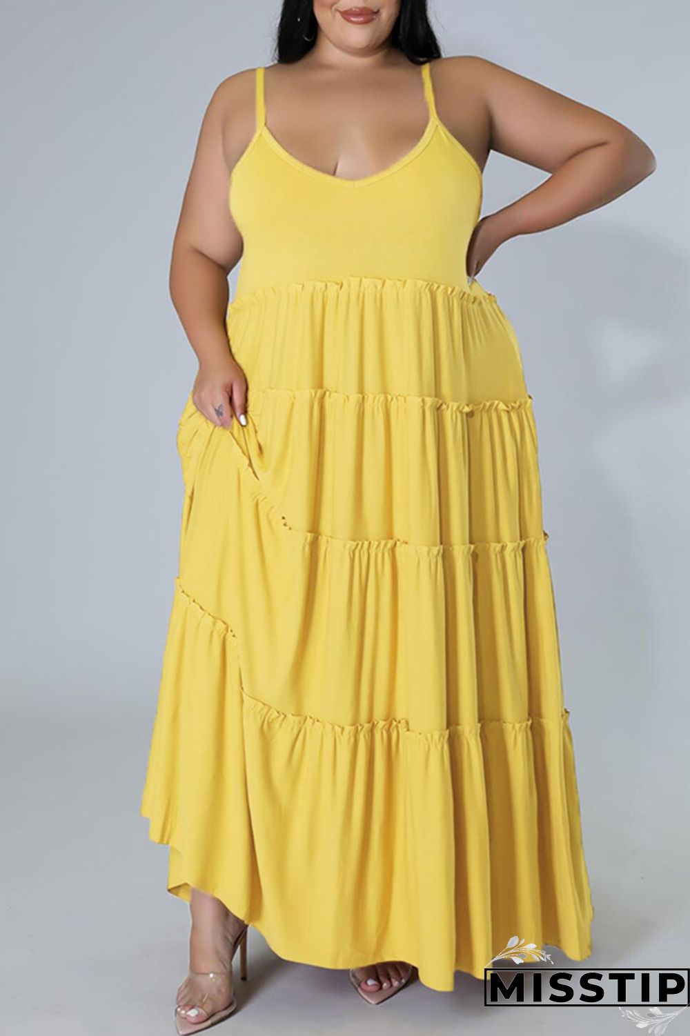 Blue Casual Solid Patchwork Spaghetti Strap Straight Plus Size Dresses