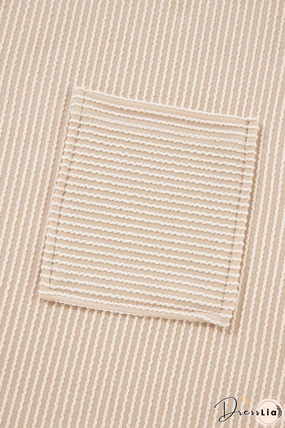 Beige Corded Knit Pocketed Loose Fit T Shirt