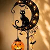 Iron Black Cat Moon Ground Lamp with Auto On/Off Solar-Powered Garden Light