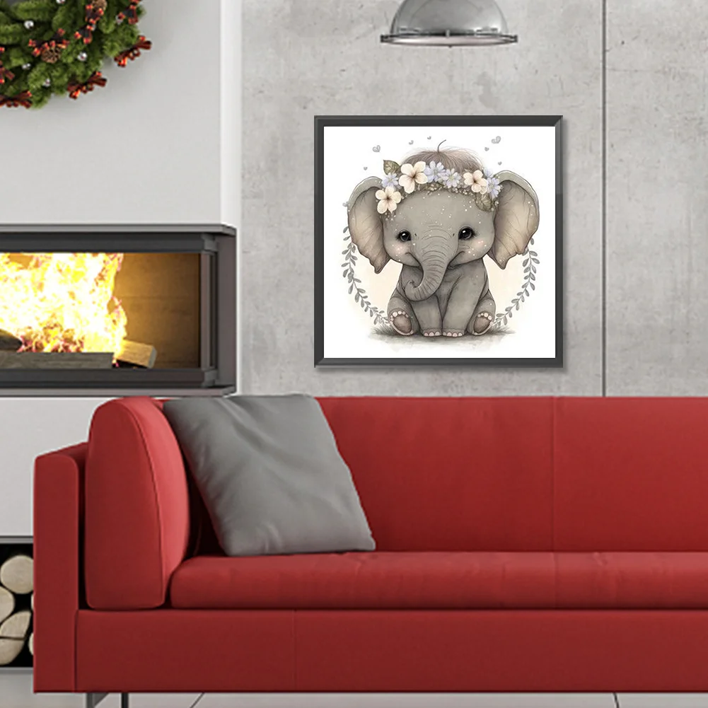 Diamond Painting - Full Round Drill - Cute Elephant(Canvas|30*30cm)