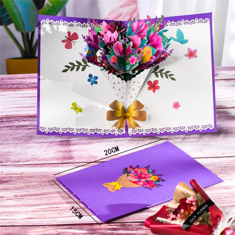 10 Pack Pop-Up Mothers Day Card, 3D Flora Bouquet Greeting Cards, Mangnolia Pop Up Birthday Card for Mom Wife