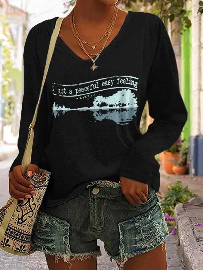 Hippie Guitar Lake Whisper Words Of Wisdom Let It Be Fashion Print Long Sleeve T-Shirt socialshop