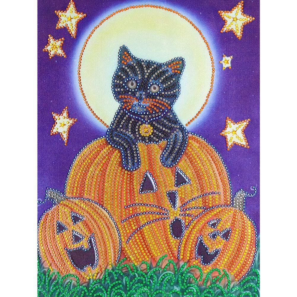 Diamond Painting - Special Shaped Drill - Cat Pumpkin