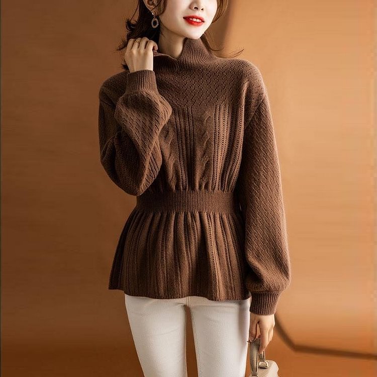 Coffee Long Sleeve Plain Sweater
