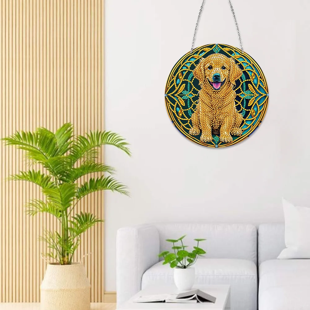 DIY Dog Crystal Diamond Pendant Single-sided 5D Round for Home Garden