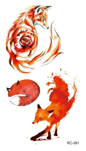 52 Kinds Watercolor Animals Fake Tattoos Temporary Cat Flamingo Wolf Whale Fox Butterfly Waterproof Tatto Stickers Small Size
