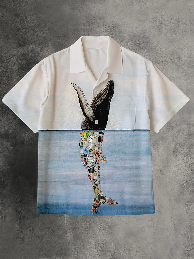 Men's Plastic Whale Color Block Art Print Shirt