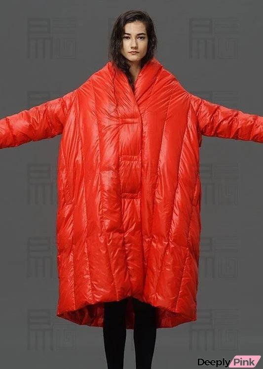 Modern Red Turtle Neck Cloak Sleeves low high design Winter Duck Down down coat