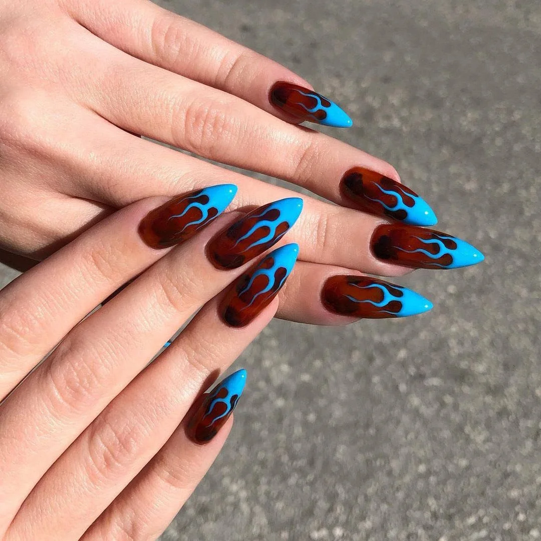 24 PCS Pointed Tip Glossy Fake Fingernails Dark Gothic Halloween makeup False Nail Tips Full Cover Press on Nails Tips With Glue 515-Nail Inspo