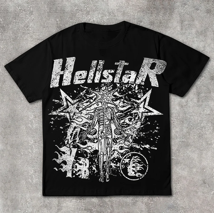 Hellstar Flame Abstract Human Graphics Short Sleeve 100% Cotton Tee