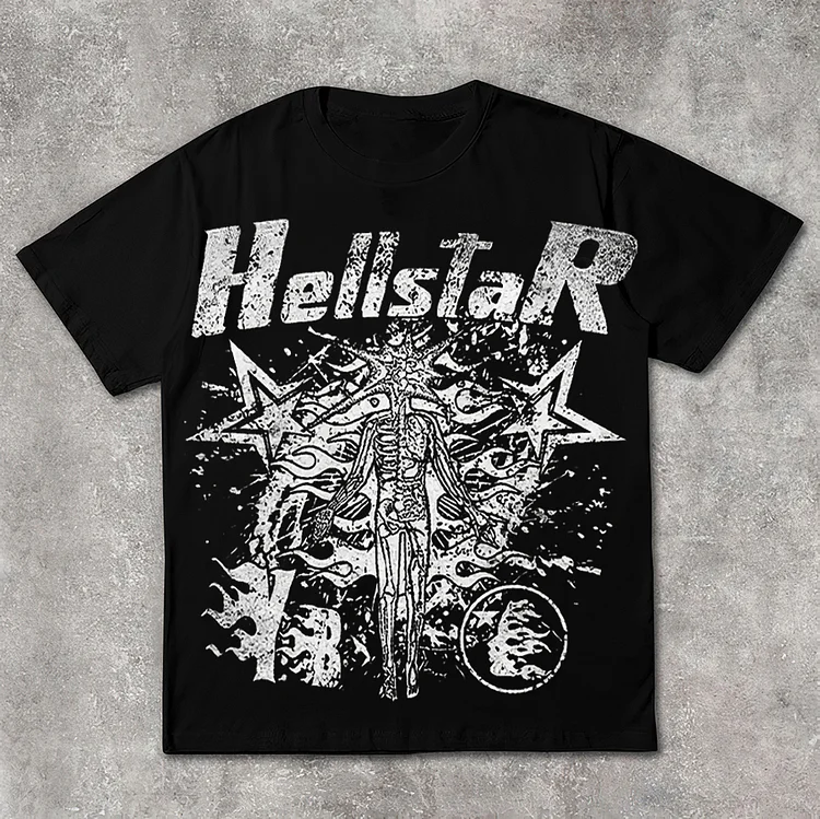 Sopula Hellstar Flame Abstract Human Graphics Short Sleeve Cotton Tee