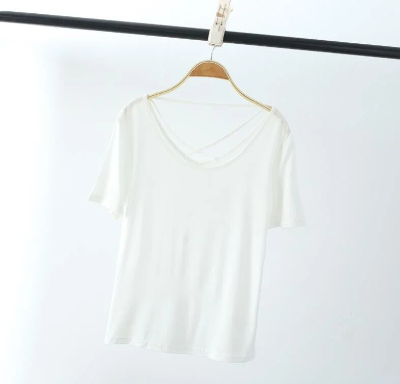 Fitness T-shirt Women Short Sleeve Backless Slim T-Shirts Summer Sports Tops Tees ropa mujer 2021