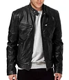 Men's Vintage Motorcycle Pocket Full Zip Leather Jacket by Inlyline
