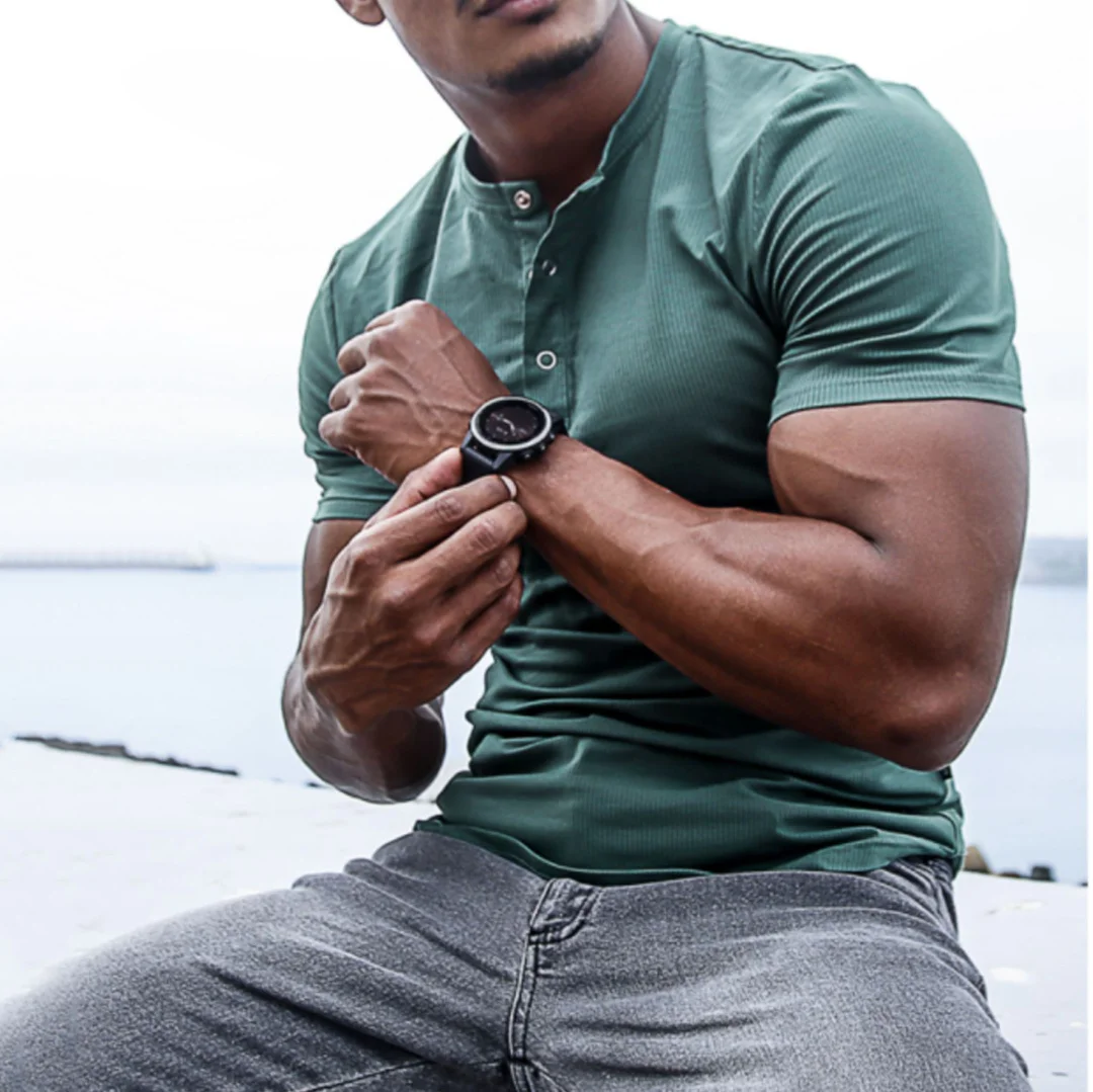 Men's Spring/Summer Henley Stretch Slim T-Shirt-inspireuse