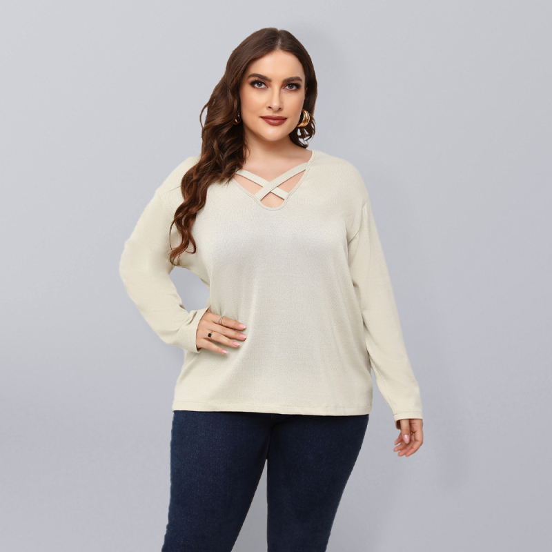 Mature Women Plus Size Crisscross V-Neck Top