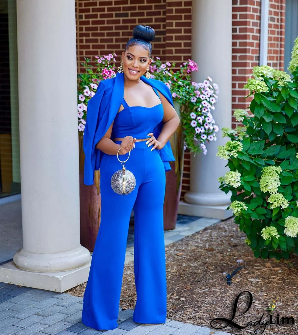 Women's Solid Long Sleeve Blazer And Pants Three-Piece Suits