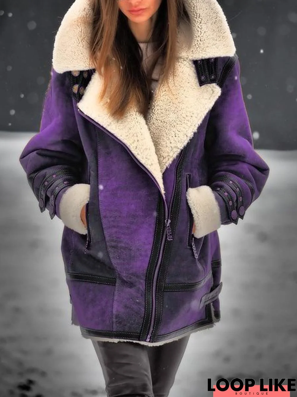 Women Winter Long Sleeve Faux Leather Coat