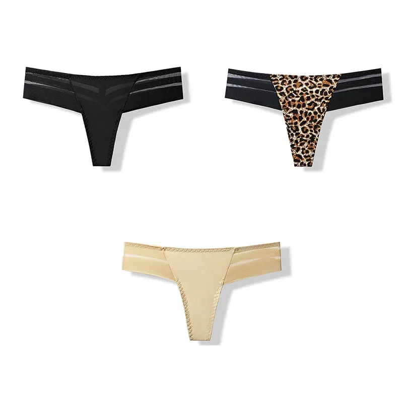 3 pcs Women's Panties Underwear Thongs Sexy Lingerie Seamless Sports Female Tanga For Woman Ice Silk Seamless Panties For Women