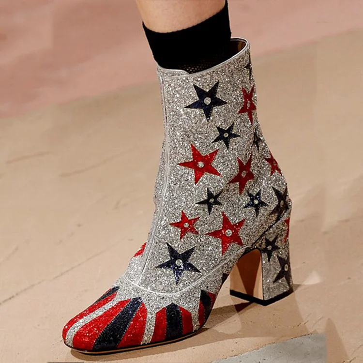 Multicolor Glitter Star Design Elegant Ankle Boots Vdcoo