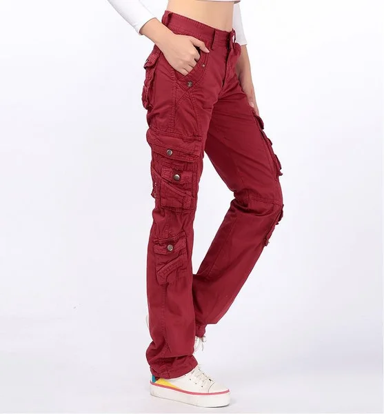 Women's Cotton Cargo Pants Leisure Trousers More Pocket Pants