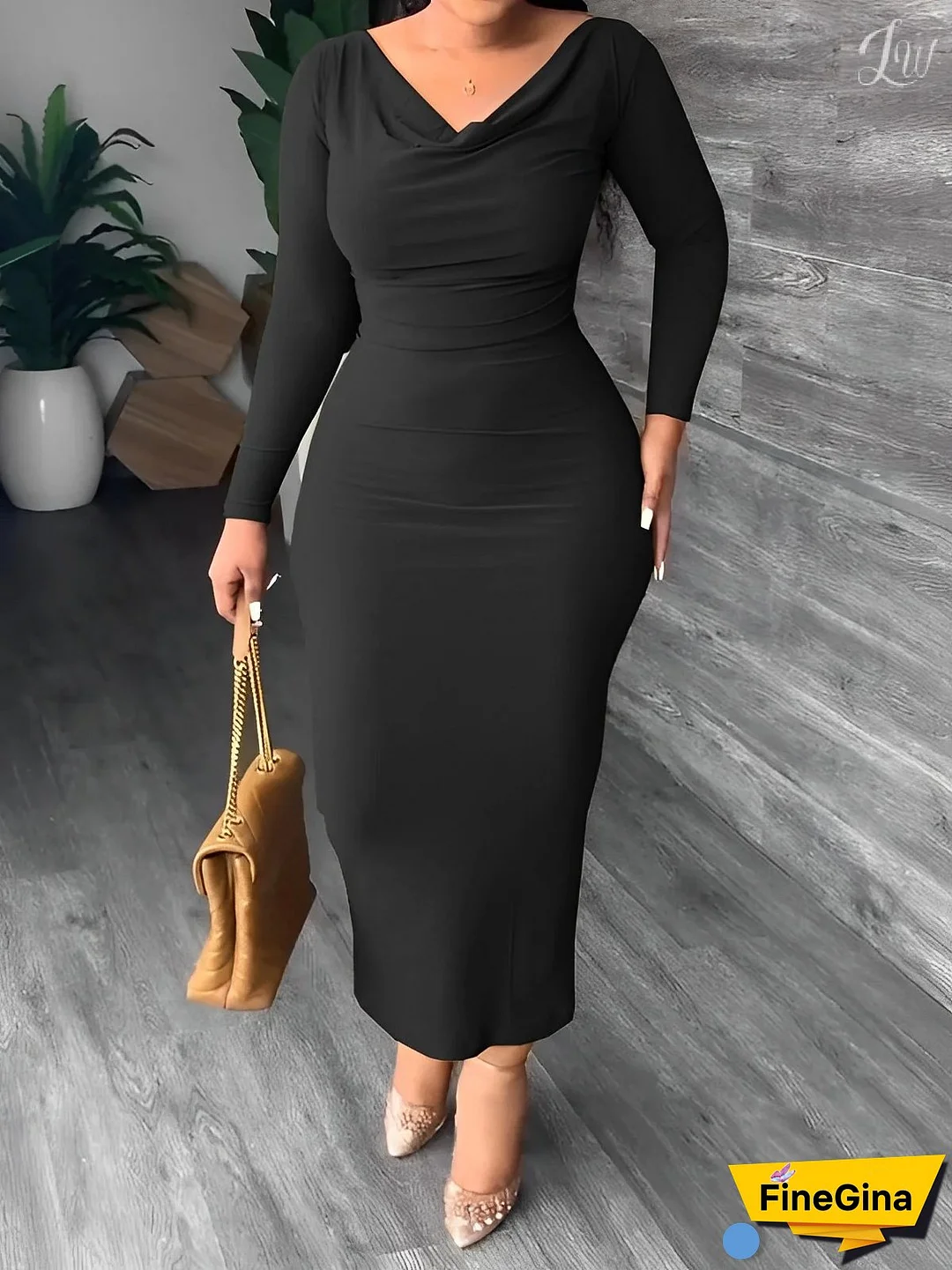 Autumn Women's Plus Size Solid Color Off Shoulder Long Sleeve Sexy Dress