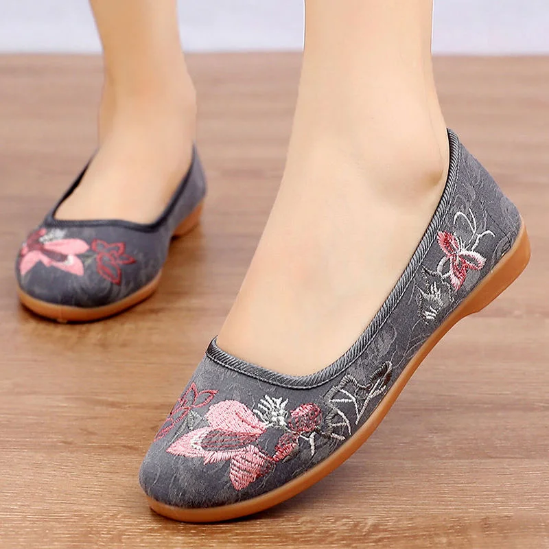 2020 Rubber Sole Old Beijing Cloth Shoes Mother Shoes National Soft Bottom Women's Shoes Work Shoes Breathable Embroidered Shoes