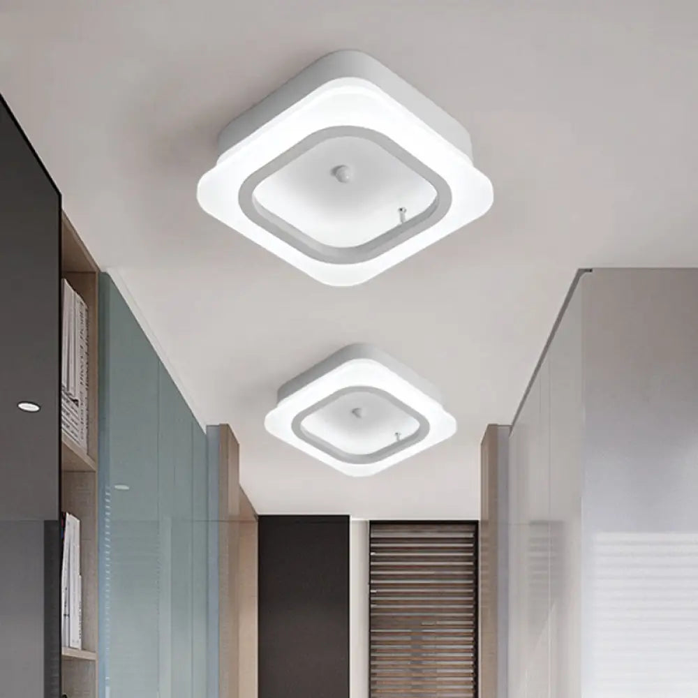 Contemporary Led Metal Ceiling Mount Light - White Square Flush Fixture Warm Illumination /