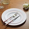 10 Pack | 10" Très Chic Rose Gold Rim White Plastic Dinner Plates, Disposable Party Plates