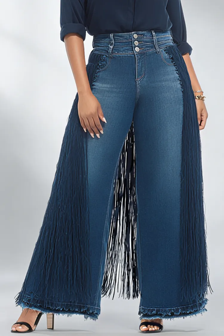 Xpluswear Design Plus Size Party Blue Strappy Denim Jeans [Pre-Order] 2024 - Xpluswear