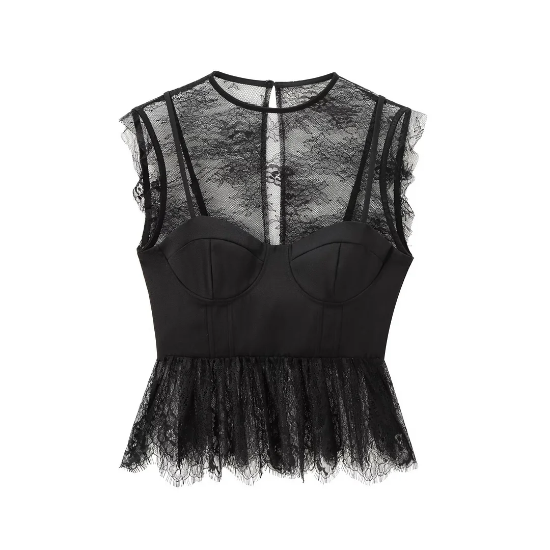 Woherb Woherb Female Spliced Lace Top 8958942-Outfit Ideas