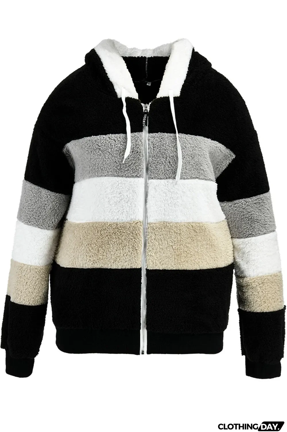 Black Fashion Casual Patchwork Zipper Hooded Collar Plus Size Overcoat