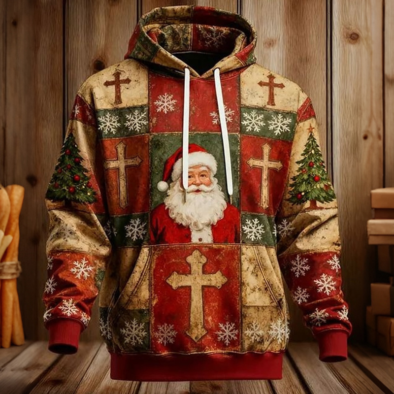 Men's Faith-themed Patchwork Fleece Hoodie wearshes