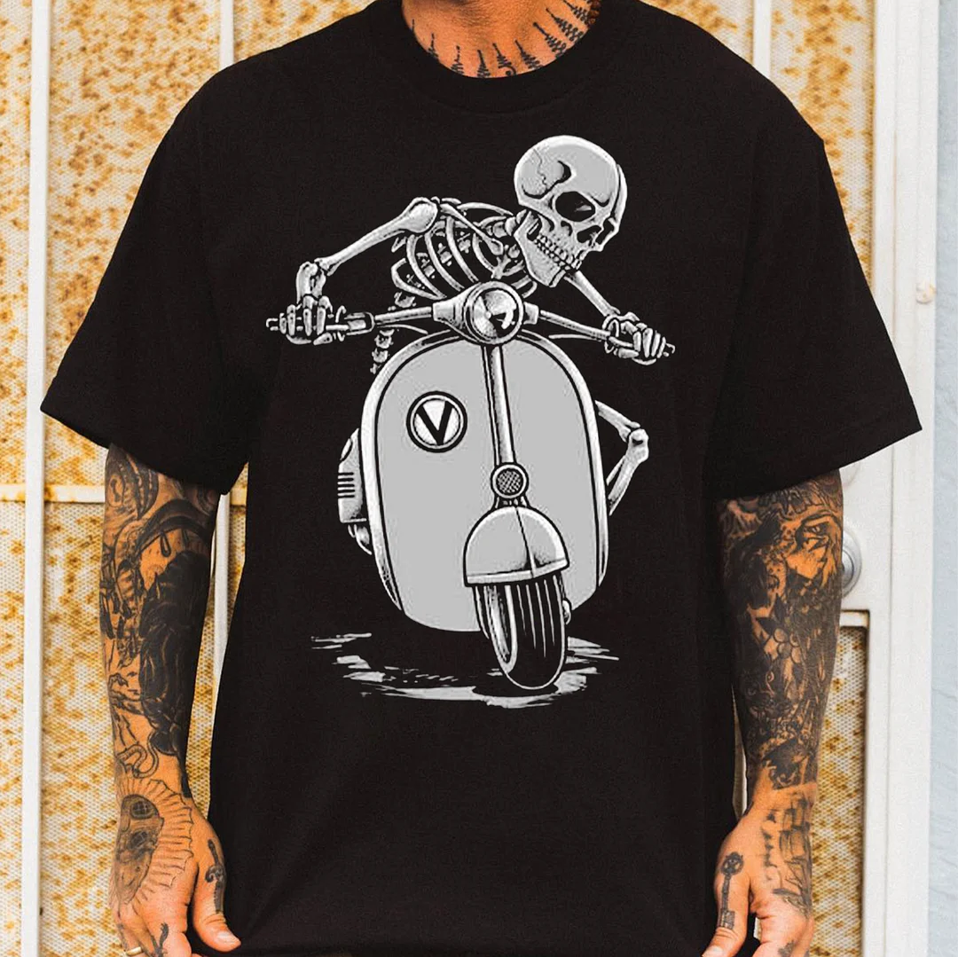 LOGO V Skeleton Bike Black Print T-shirt