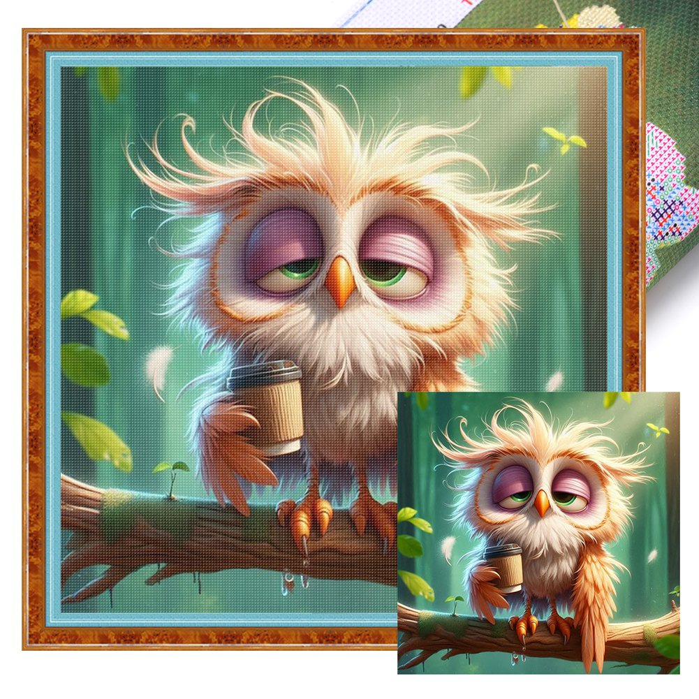 Tired Owl Full 11CT Pre-stamped Canvas(40*40cm) Cross Stitch