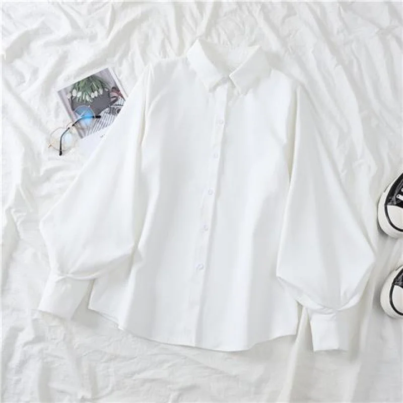 Uveng Uveng And Autumn 2025 New Grinding Shirt Female Korean Version Of The Design Sense Niche Blouse Lantern Sleeve Students Long-Sleeved Shirt Tide