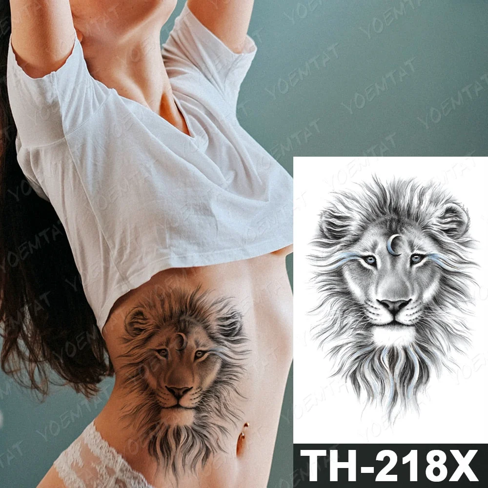 Moon Fantasy Lion Temporary Tattoo Sticker For Men Women Wolf Lightning Tiger Waterproof Fake Henna Wild Animal Body Art Tatoo