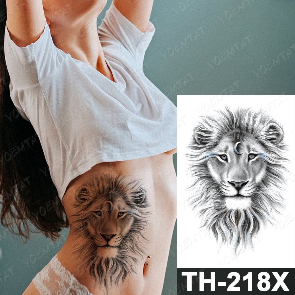 Moon Fantasy Lion Temporary Tattoo Sticker For Men Women Wolf Lightning Tiger  Waterproof Fake Henna Wild Animal Body Art Tatoo