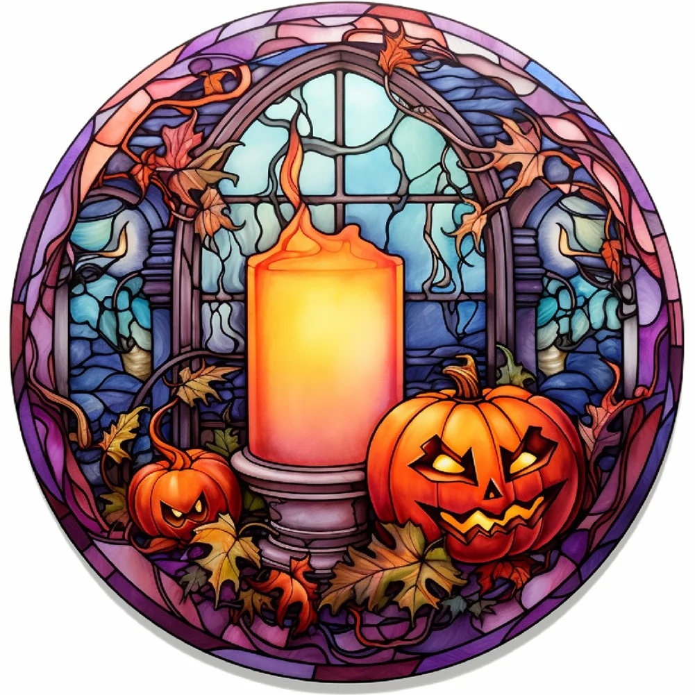 Diamond Painting - Full Round Drill - Stained Glass Scary Halloween(Canvas|30*30cm)
