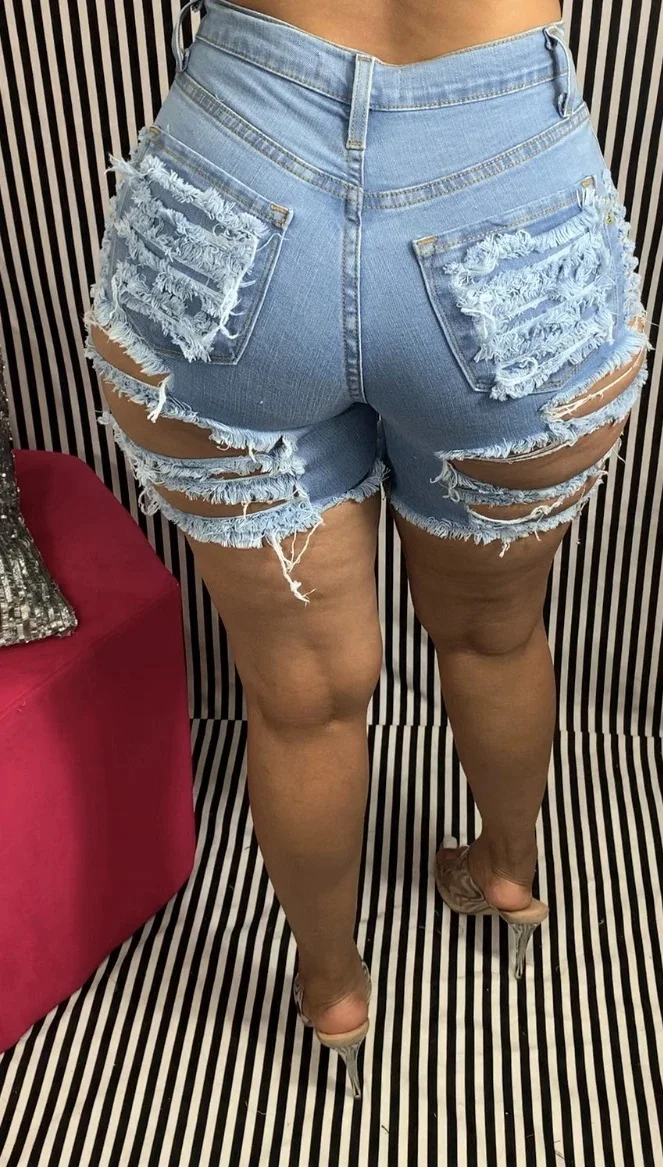 Women's Sexy Ripped Hole Elastic Tear Denim Shorts Pants Short Jeans