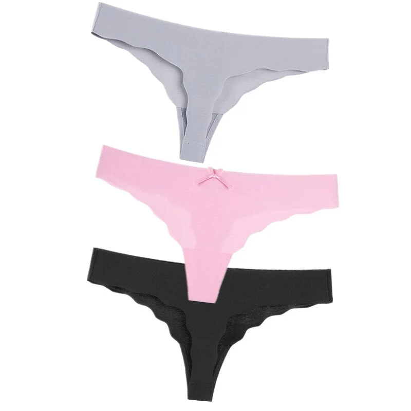 Hot 3Pcs Sexy G String & Thongs Women's Set Panties Solid Female Underwear Mid-Rise Silky Ladies Briefs Comfort Seamless Panties