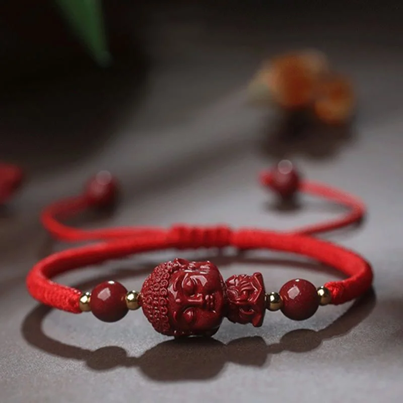 Blessing Chinese Zodiac Natal Buddha Cinnabar Amulet String Bracelet