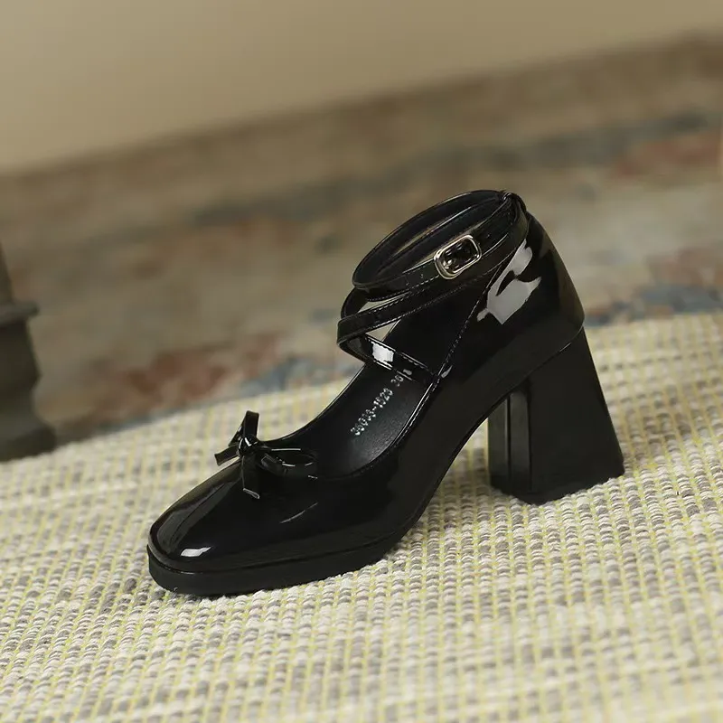 Breakj Breakj Jane Coarse Heels Spring 2025 New Single-Shoe Women's One-字 Buttoning Square Head French Retro High Heels
