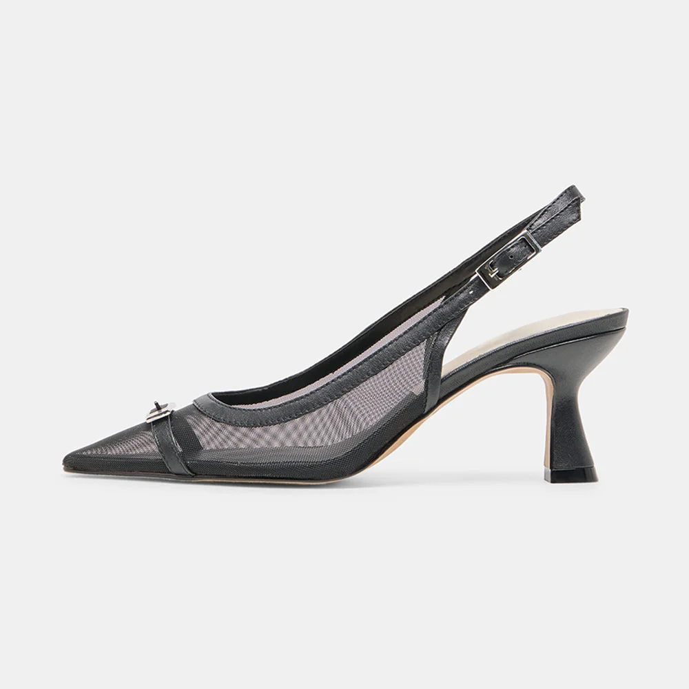 Elegant Pointed Toe Slip On Slingback Pumps Women's Black Heels