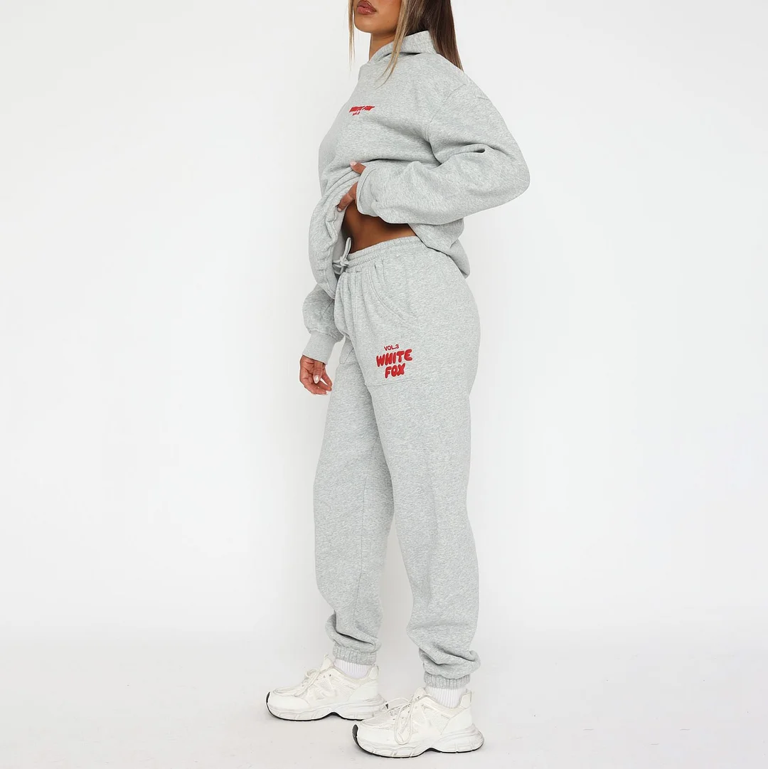 Fashion Sports LOGO Long Sleeve Pullover Hooded Sweatshirt Two Piece Set