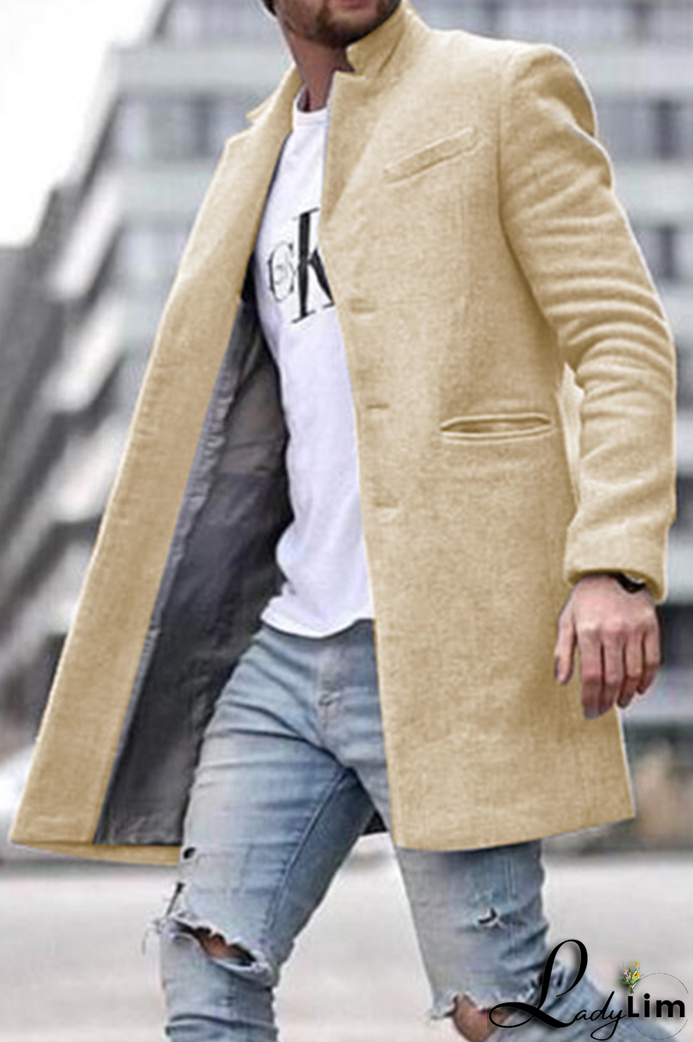 Black Fashion Solid Pocket Buckle Turndown Collar Outerwear