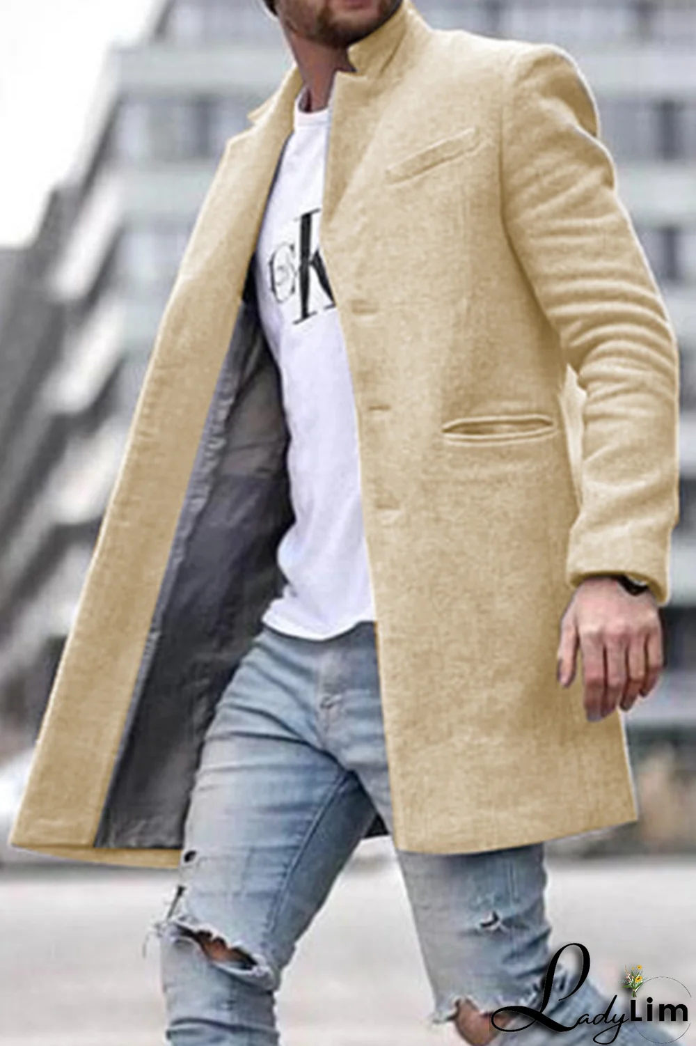 Black Fashion Solid Pocket Buckle Turndown Collar Outerwear